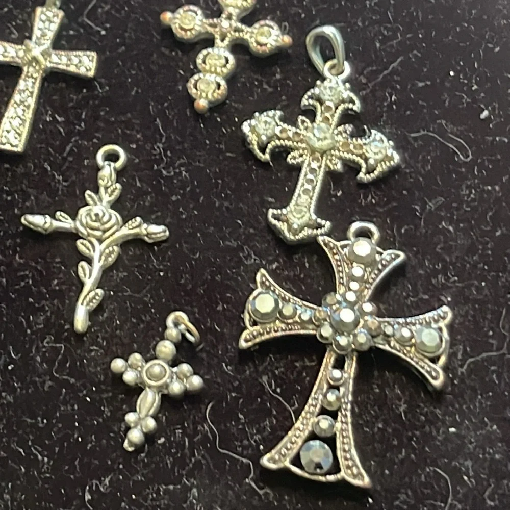 Cross Pendants (7) Bundle Silver Tone Embellished. P